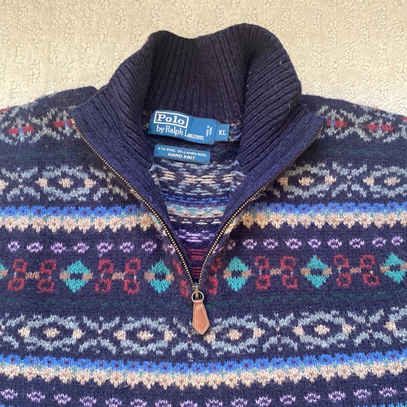 Polo by Ralph Lauren Wool Fair Isle Quarter-Zip Sweater- Size XL - Picture 2 of 4